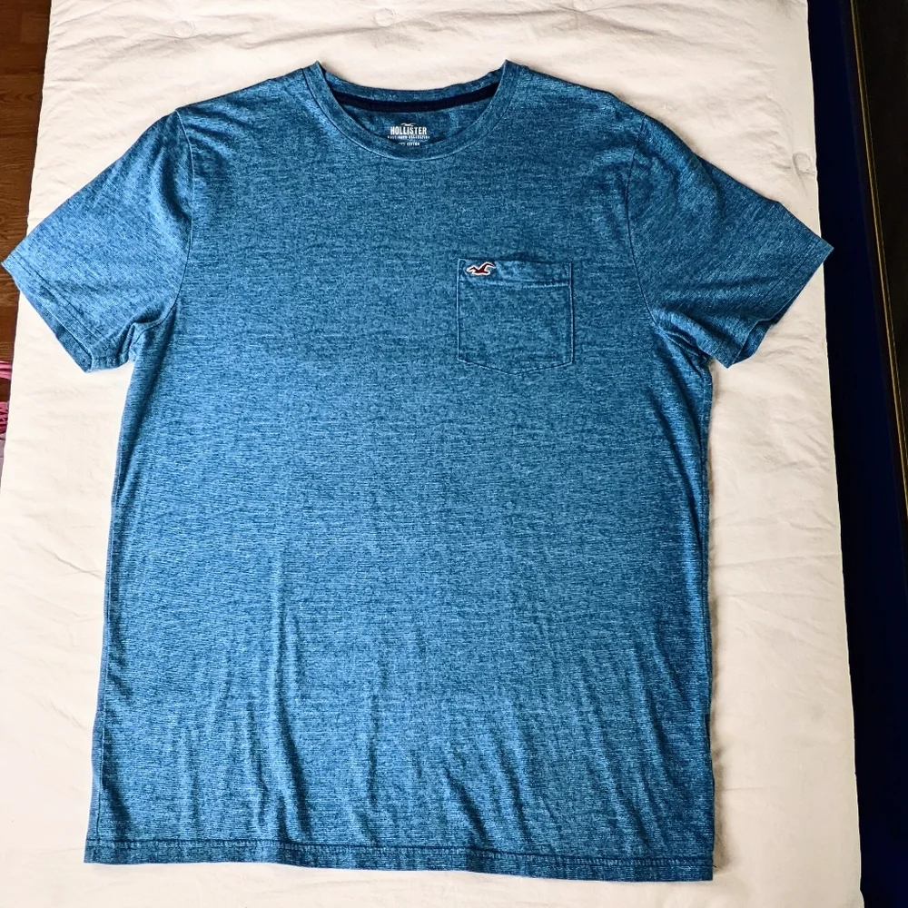 ☀️Hollister EUC Logo Icon Crew young men's T-shirt Large turquoise teal blue - Picture 1 of 13
